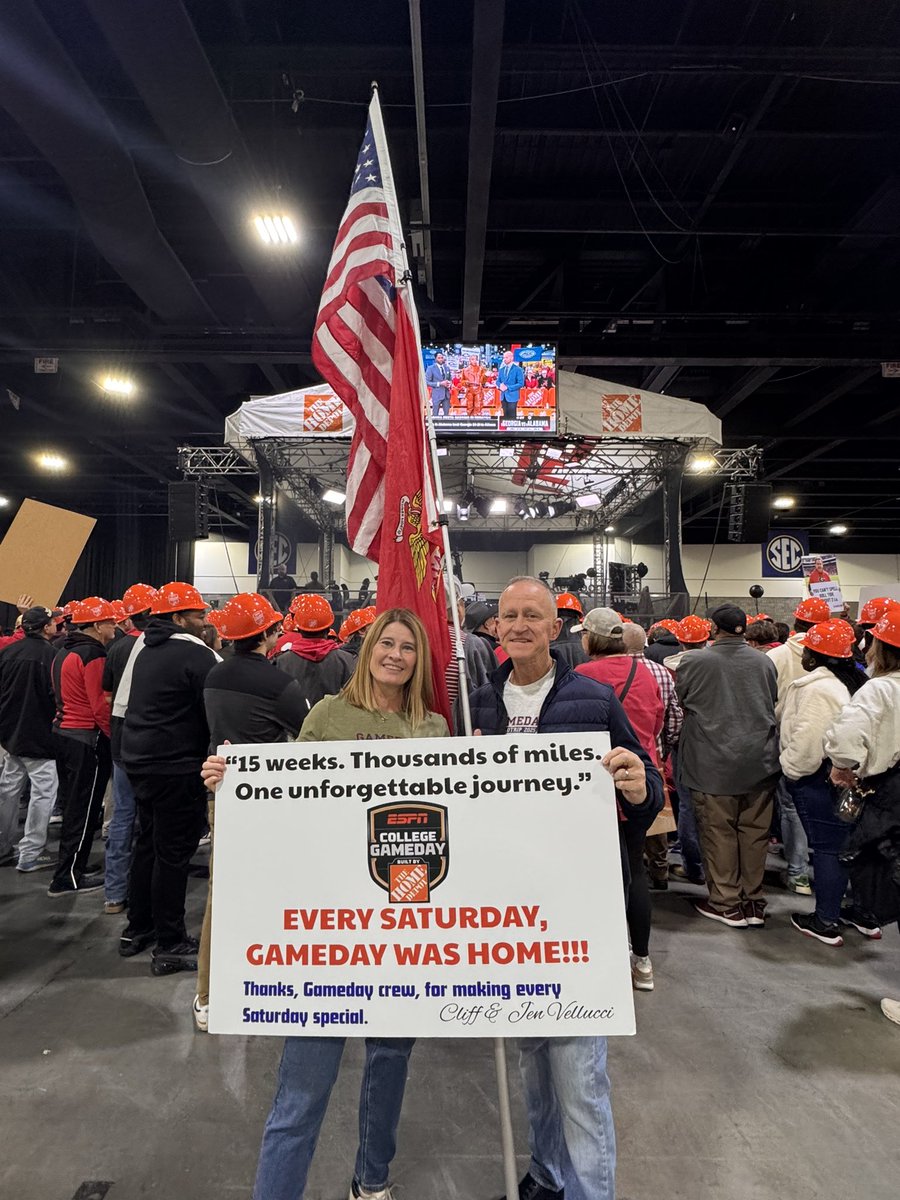 all_gamedays25's tweet photo. Need an updated sign…..@CollegeGameDay roadtrip continues this weekend in Norman and College Station!!!  More @ReceDavis , more @KirkHerbstreit, more @PatMcAfeeShow, more @DesmondHoward, more Coach Saban, more @DJGriffMusic, more @HomeDepot Gameday crew, more @HiltonHonors nights, and a whole lot less sleep!!!!  Still, one unforgettable journey!!