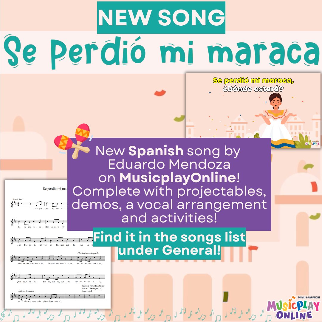 Shake up your lessons! 💃

We’ve added a brand NEW Spanish song, Se Perdió mi Maraca, complete with projectables, demos, a vocal arrangement, and activities. 
Now on MusicplayOnline! 🎶

#musicplay #musiced #musicplayonline