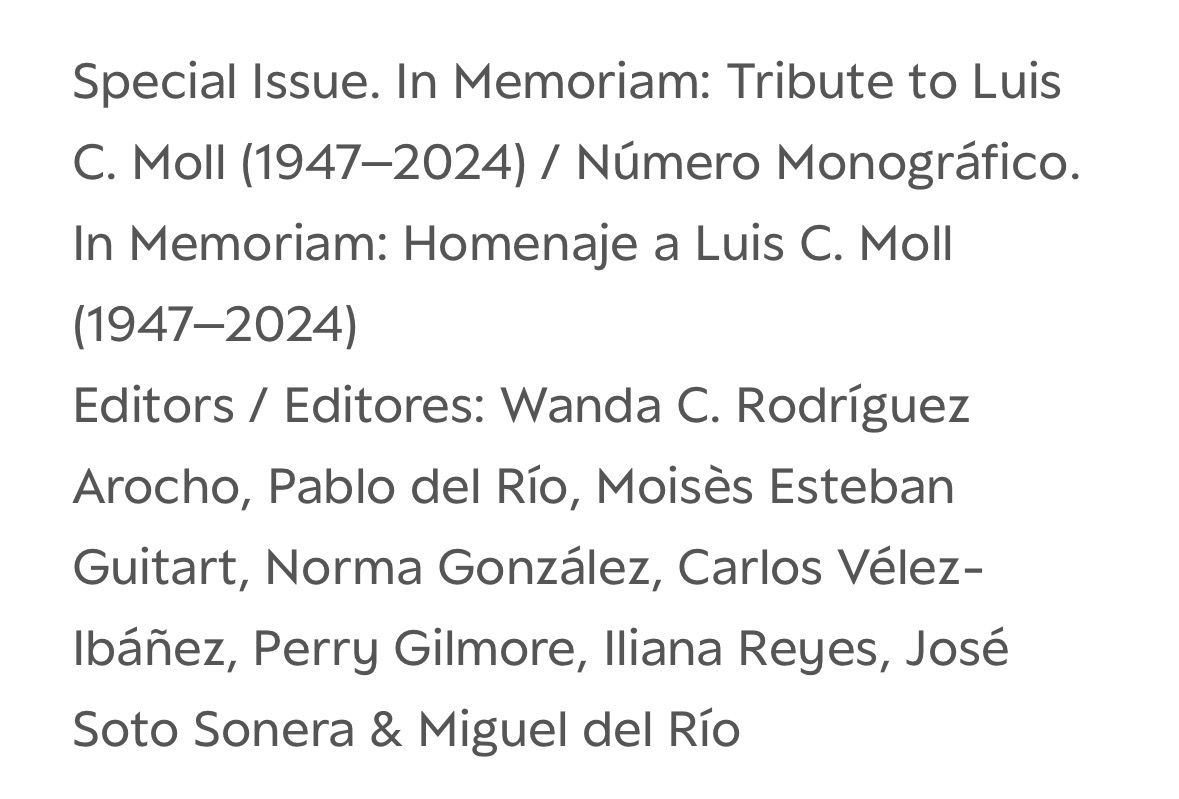 SPECIAL ISSUE tribute to Luis Moll (1949-2024) 

journals.sagepub.com/toc/STP/current