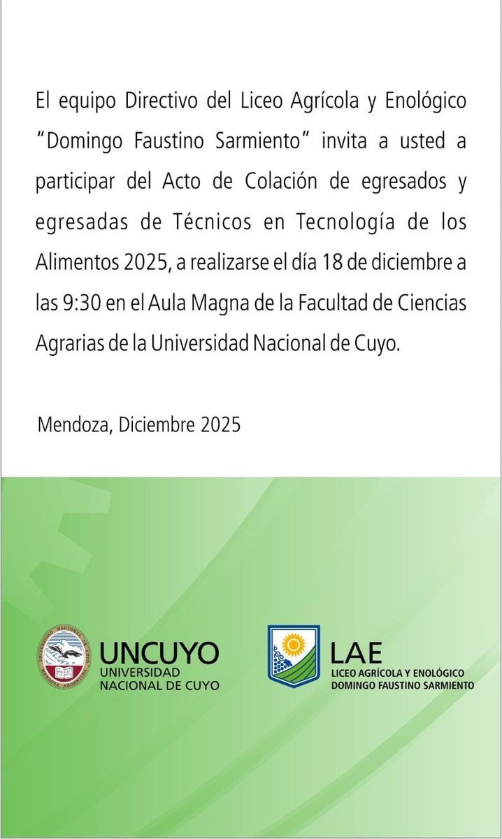 Invitamos a celebrar el acto de colación de la cosecha 2025.