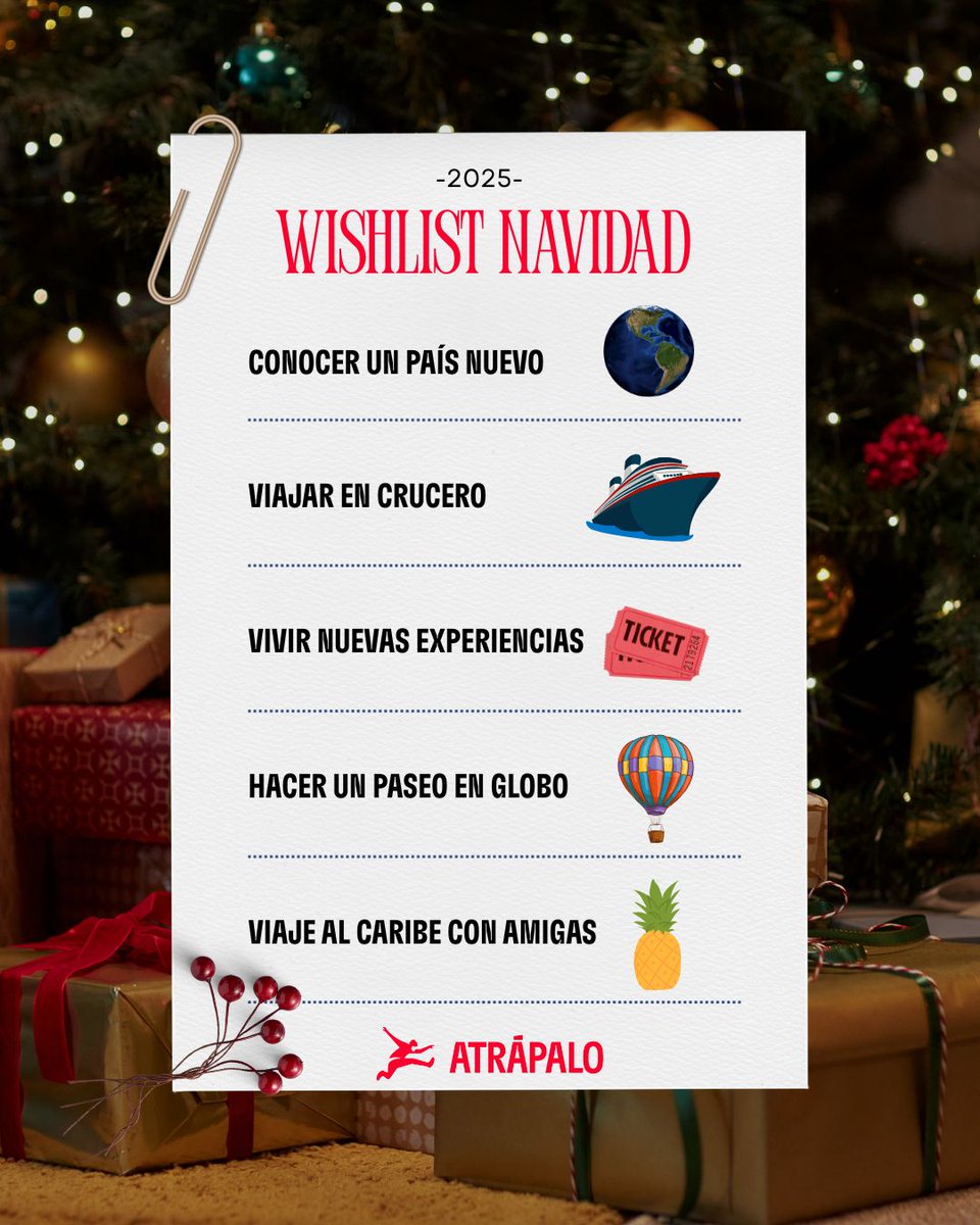 Querido Santa Claus 🎅✨,
te dejo mi pedido de Navidad para que me lo cumplas en el 2026 ✈️🌴
Viajes, escapadas y planes para disfrutar más el próximo año.

Cualquier cosa, por acá te dejo la web de Atrápalo para que lo reserves 😉👇
👉 atrapalo.pe