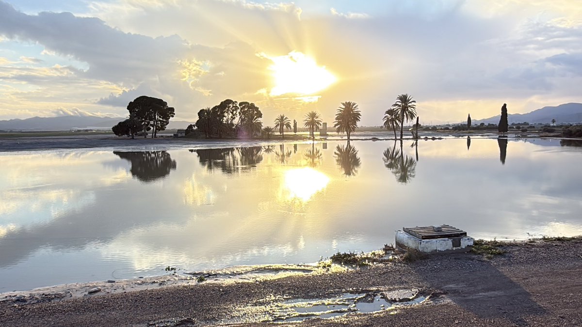 jorloan's tweet image. Contraste de paisajes inundados después de las lluvias de ayer en el Valle del Guadalentin.  Las lluvias de hasta 220 mm ayer, equivale a precipitación de todo un año en nuestro clima árido. #SaladaresDelGuadalentin #PaisajeAgricola #Agricultura