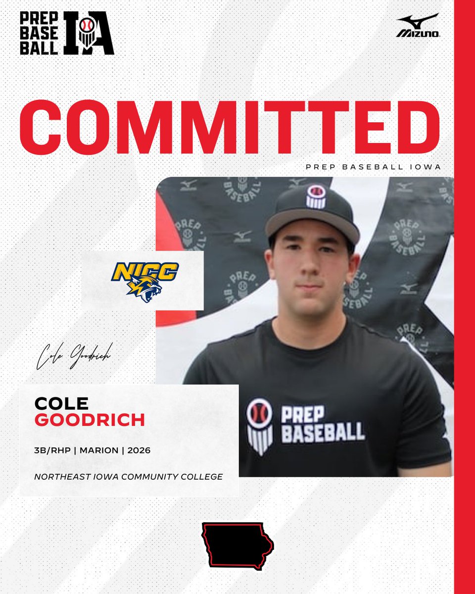 PrepBaseballIA's tweet photo. 🎓𝐂𝐨𝐦𝐦𝐢𝐭𝐦𝐞𝐧𝐭 𝐖𝐚𝐭𝐜𝐡🎓

Cole Goodrich (2026, 3B/RHP, Marion) commits to Northeast Iowa Community College.

👤 https://t.co/xpBzLqMihW

@Colegoodrich_5 ✖️ @nicc_bsb https://t.co/NfGfUKSbsG