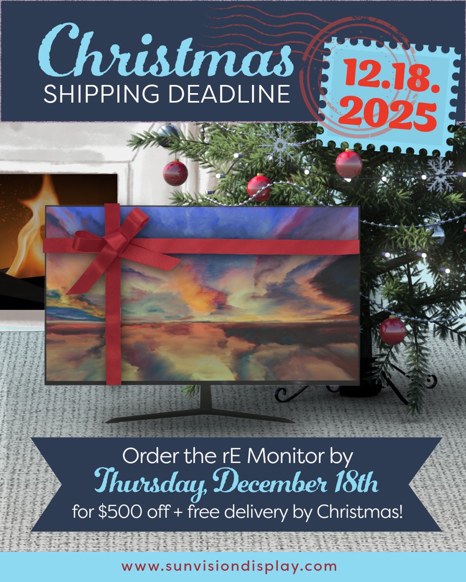 SunVisionRLCD's tweet photo. 📷 Don’t wait! Order your rE Monitor by Dec 17 to get $500 off + free shipping in time for Christmas. Upgrade your screen, gift your eyes!
📷 Shop now: https://t.co/4kEawqROjc https://t.co/K6AUkIyz8i