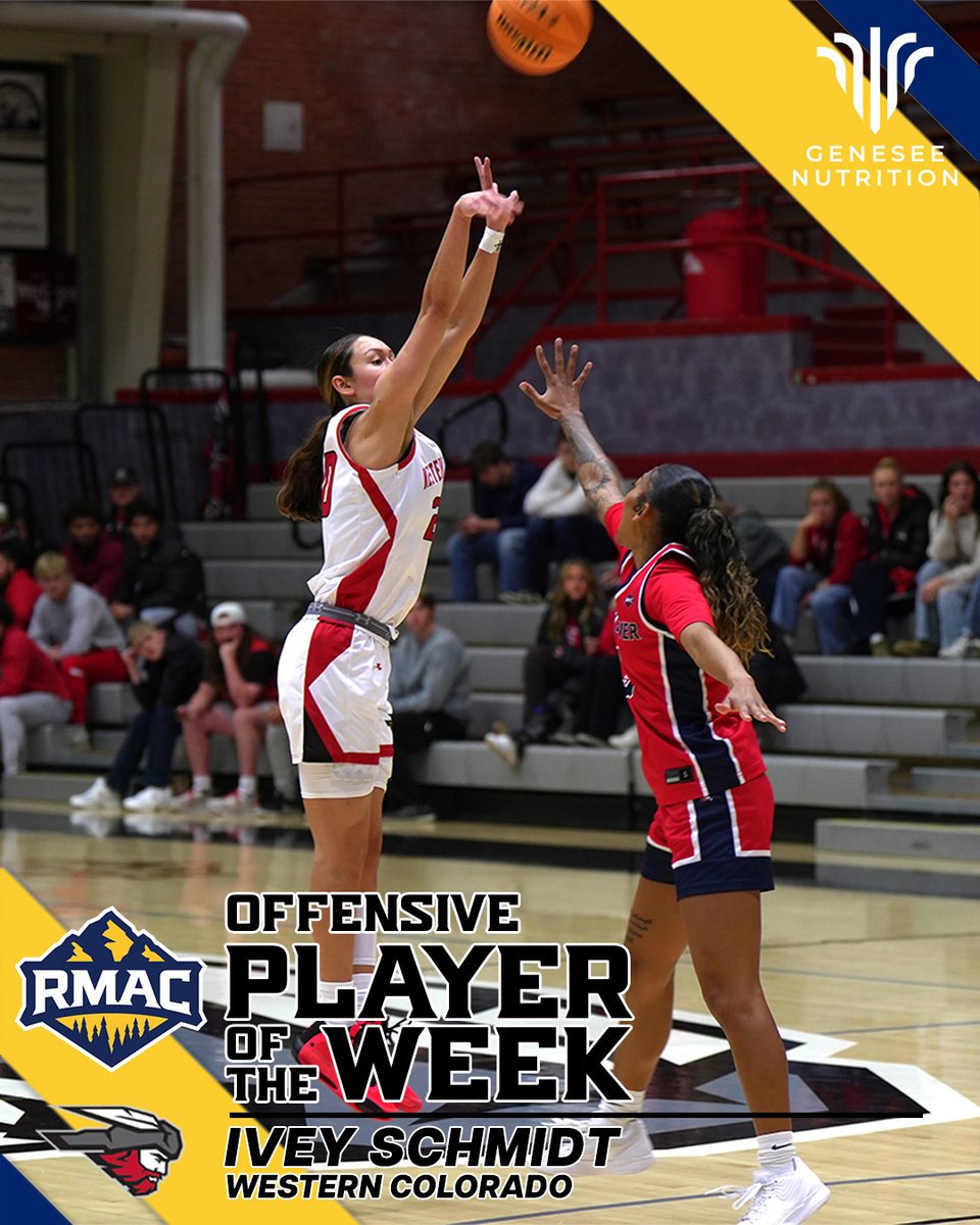 RMAC_SPORTS's tweet photo. 𝗧𝗵𝗲 𝗥𝗠𝗔𝗖 𝗪𝗼𝗺𝗲𝗻'𝘀 𝗕𝗮𝘀𝗸𝗲𝘁𝗯𝗮𝗹𝗹 𝗢𝗳𝗳𝗲𝗻𝘀𝗶𝘃𝗲 𝗣𝗹𝗮𝘆𝗲𝗿 𝗼𝗳 𝘁𝗵𝗲 𝗪𝗲𝗲𝗸!
Presented by Genesee Nutrition

Ivey Schmidt, Western Colorado

Story > https://t.co/A3dzdybM5A

#EverythingElevated | @GeneseeProtein | @WCUMountaineers https://t.co/apEOYtfRUA