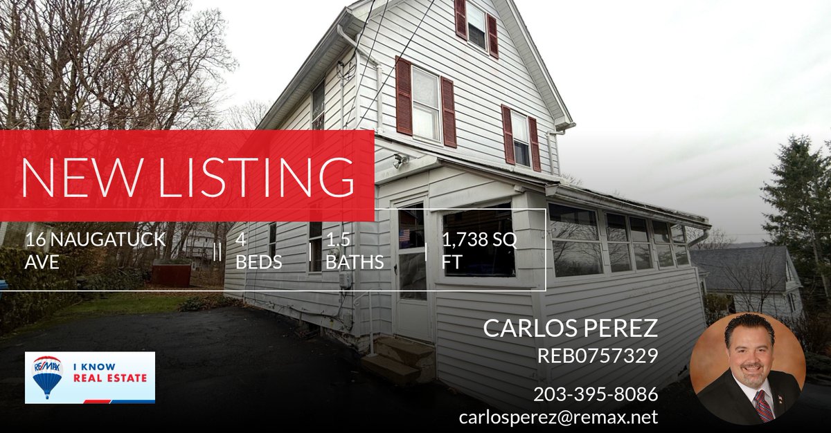 CPerezRealtor's tweet photo. 📍 New Listing 📍 Take a look at this fantastic new property that just hit the market located at 16 Naugatuck Ave in Shelton. Reach out here or at 203-395-8086 for more information

#PerezandPartners #remax #remaxrightchoice #weare... https://t.co/Tfw7yVzSzK https://t.co/2uY3lfzkdG