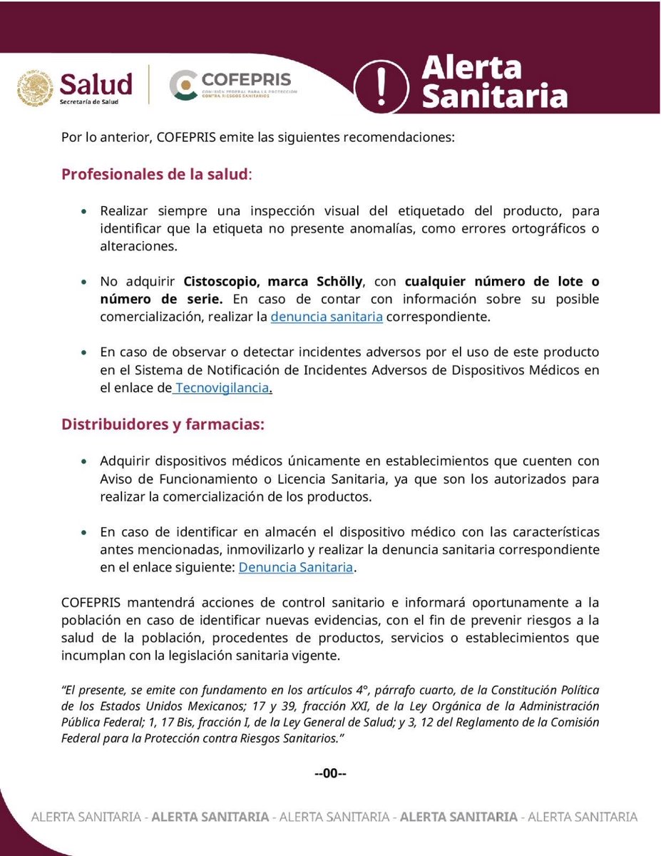 COFEPRIS emite la siguiente alerta sanitaria. 

#SaludFederal