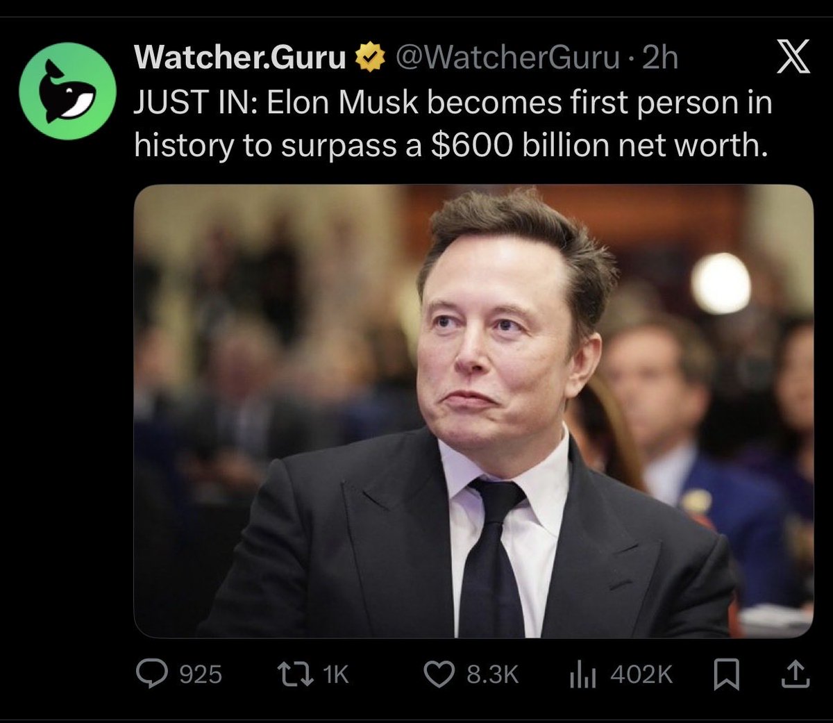 cyborg_24's tweet photo. Elon Musk becomes first person in history to surpass a $600 billion net worth. https://t.co/bsZr1H4Mc1