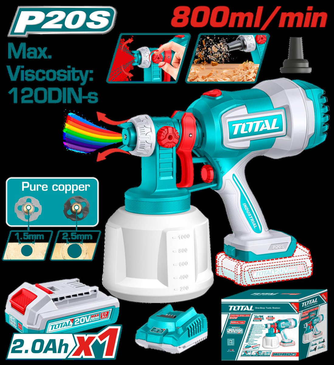 JAV_DUITAMA's tweet photo. PISTOLA PINTAR INALAMBRICA 800ML 20V INCLUYE BATERIA 20V, CARGADOR, AGUJA DE LIMPIEZA Y DOS BOQUILLAS, TOTAL UTSGLI20042, en FERREHERRAMIENTAS JAIRO VARGAS ofrecemos productos de calidad, estamos ubicados en Duitama - Boyacá, mas información 3202381012 y 3185547470. https://t.co/PScPiPiWxX