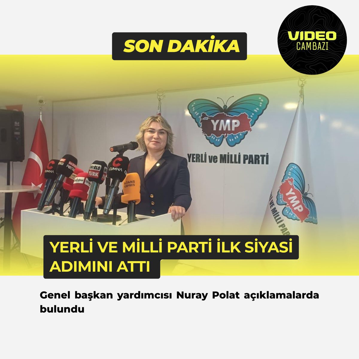 VideoCambazi's tweet photo. 📍YERLİ VE MİLLİ PARTİ GENEL BAŞKAN YARDIMCISI NURAY POLAT YAPMIŞ OLDUĞU AÇIKLAMADA ŞUNLARI BELİRTTİ 
Yerli ve Milli Parti, ilk olağan kurultayını gerçekleştirerek yapılacak ilk seçimlere katılma hakkı kazandığını dile getirdi. https://t.co/zH1oW48u6s