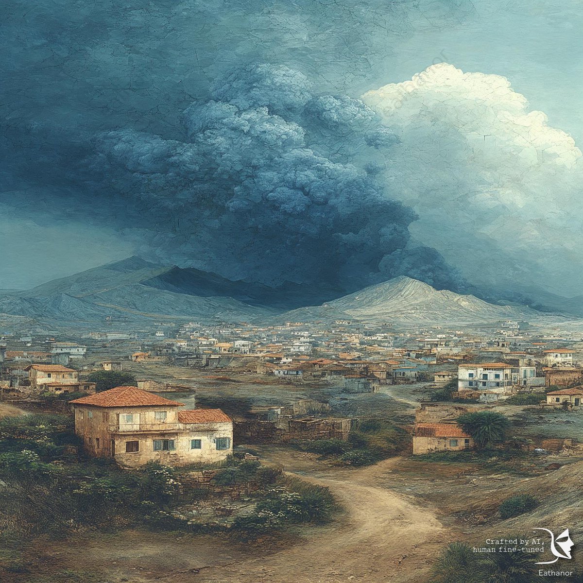 eathanor's tweet image. Good night, wanderers 🌙
May your dreams drift over quiet towns and sleeping volcanoes —
where even the ashes remember warmth.

#DigitalPainting #AtmosphericArt #PoeticLandscapes
