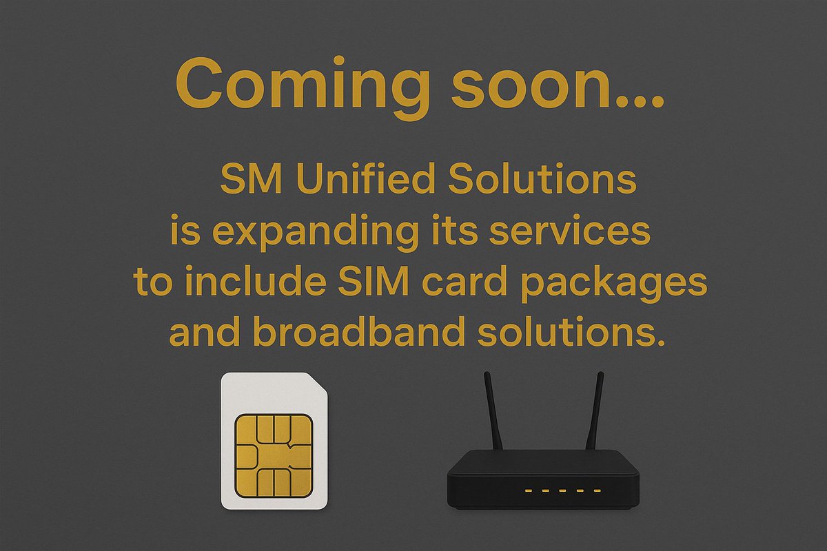SMUS_Official's tweet photo. Coming Soon… SM Unified Solutions is expanding its services!
We’re excited to announce that SIM card packages and broadband solutions will soon be available, giving businesses reliable, flexible connectivity all under one trusted provider. https://t.co/YTtNvJCdAS