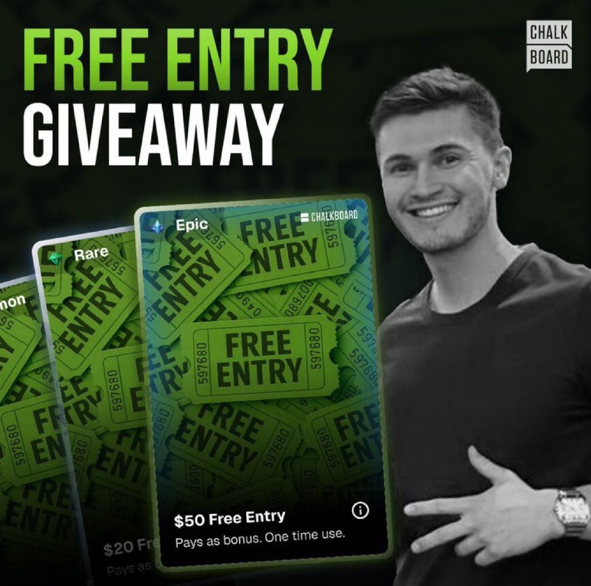 austinsprops's tweet photo. Giving Away 5 $50 FREE ENTRY Cards on @ChalkboardHQ !!! 🎁

I had to bless up for MNF &amp; tonight’s NBA action!

Drop your CB username below to win⬇️ https://t.co/LgkAlbl4Ab