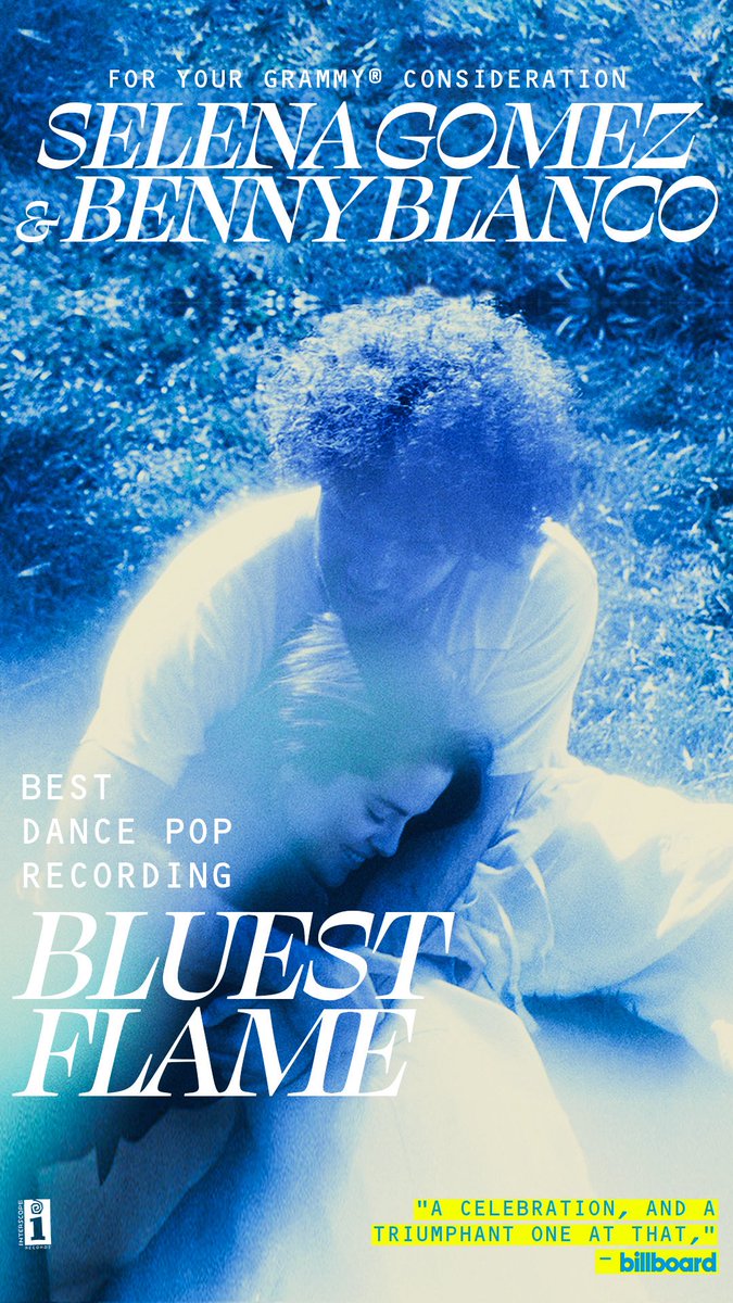 Selena Gomez and Benny Blanco’s For Your Consideration banner for ‘Bluest Flame’ at the 2026 Grammys.