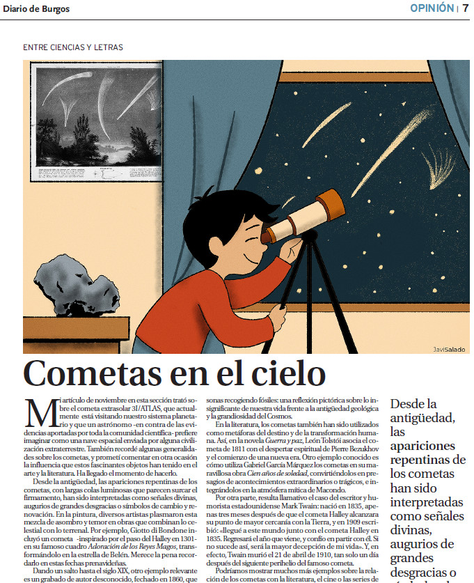 "Cometas en el cielo"

Mi artículo de ayer en #EntreCienciasYLetras del <a href="/diariodeburgos/">Diario de Burgos</a>... con un poema final de regalo ☺️

Podéis leerlo completo en: diariodeburgos.es/opinion/z3c616…