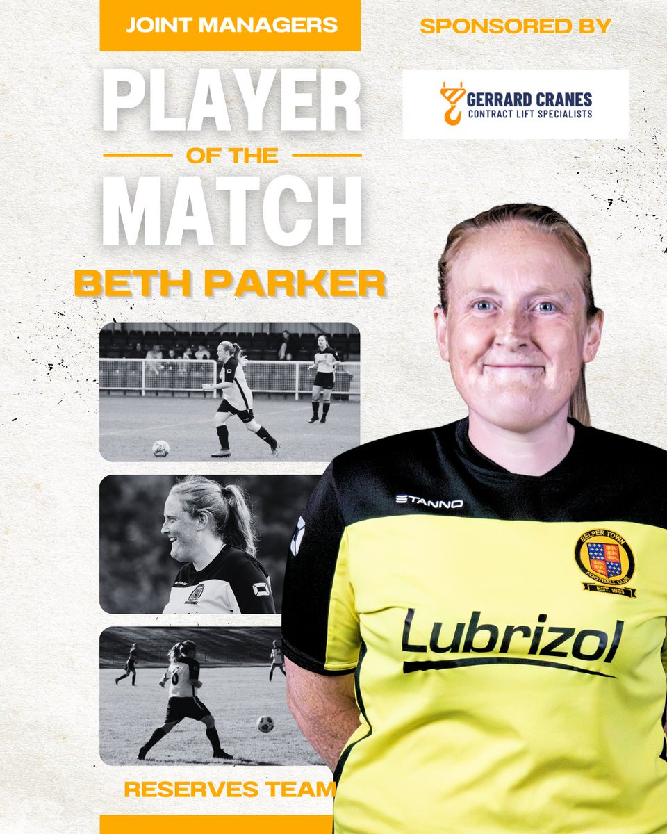 𝗥𝗘𝗦𝗘𝗥𝗩𝗘𝗦 𝗧𝗘𝗔𝗠 - 𝗝𝗢𝗜𝗡𝗧 𝗠𝗔𝗡𝗔𝗚𝗘𝗥𝗦 𝗣𝗟𝗔𝗬𝗘𝗥 𝗢𝗙 𝗧𝗛𝗘 𝗠𝗔𝗧𝗖𝗛

First up

𝗕𝗲𝘁𝗵 𝗣𝗮𝗿𝗸𝗲𝗿

Beth won every duel at CB, getting an assist and scoring a great lobbed goal.

Beth is sponsored by Gerrard Cranes Ltd - Contract Lift Specialists