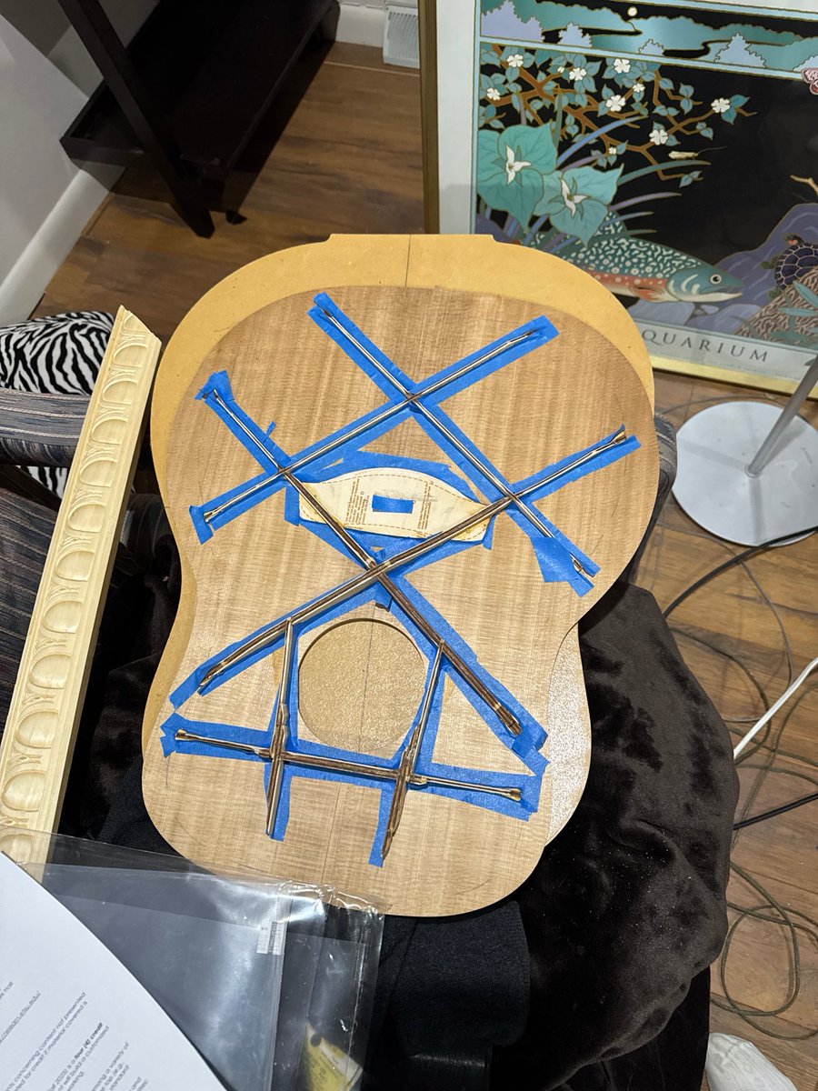 netmtman's tweet photo. The bracing as I file some more weight off of top of Guitar number 2  - pretty nice variant of Ladder Style by Bill Hemphill and Holger Olson https://t.co/LFfNWwkXKN