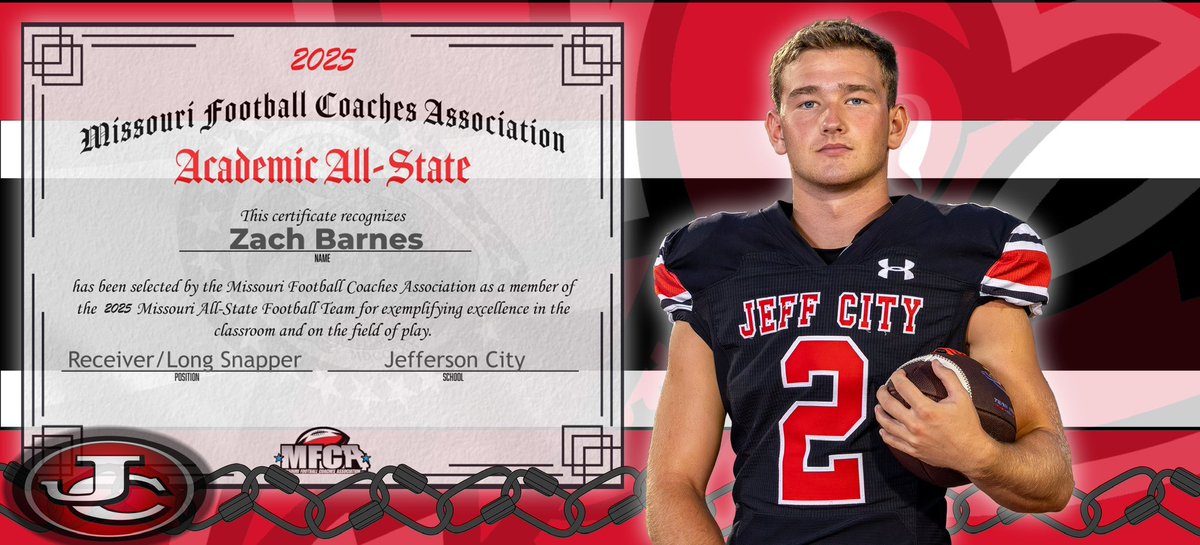 JayPrideFB's tweet image. Exciting News.  Zach Barnes has been named to the @mofbca Academic All-State team.