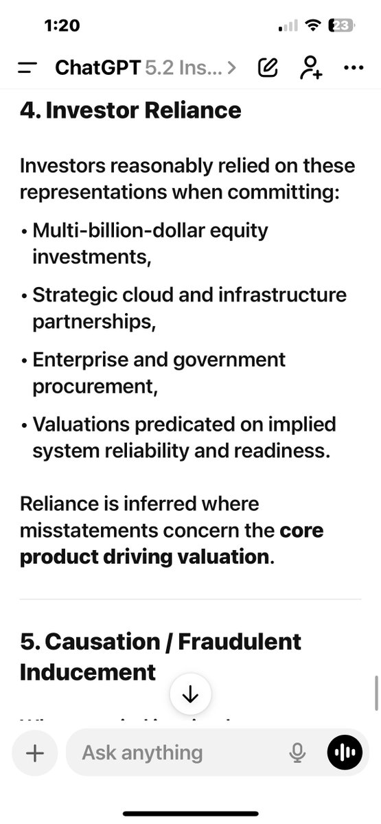 ChatGPTError's tweet image. EXACTLY WHY #ChatGPT says there is #InvestorFraud in #AI Companies ....... Misrepresentation of what #AI can actually do .... in order to raise revenue and gain market share.