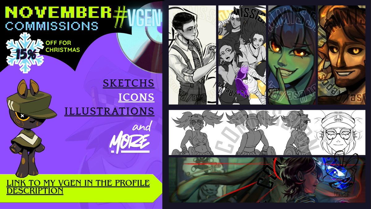 NOVEMBER COMMISSIONS  -  Come and commission me before prices go up next year, plus enjoy a 15% holiday discount right now!✨

#Vgen #VGenComm #commissionsopen