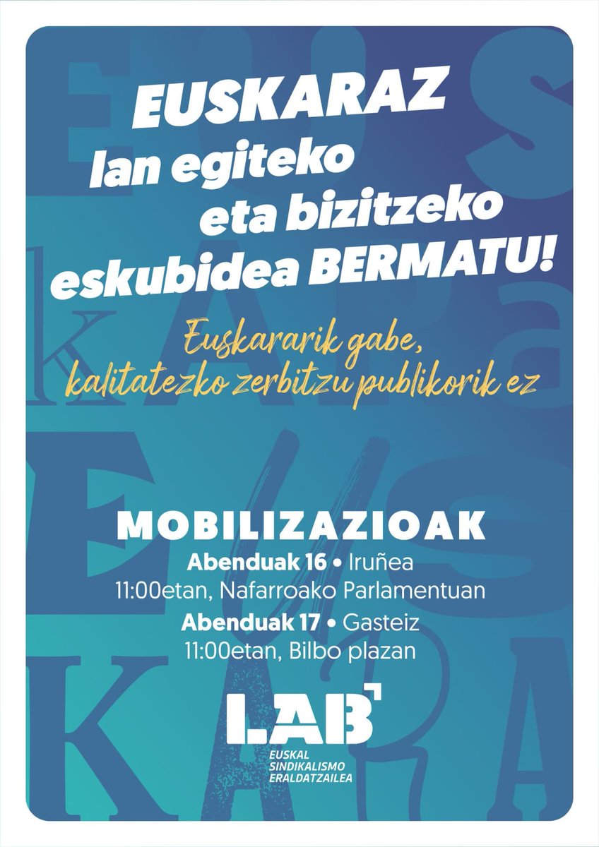 admeuskeraztald's tweet image. 2025-12-16, 11:00etan, Nafarroako Parlamentuaren aurrean: Euskaraz lan egiteko eta bizitzeko eskubidea bermatzearen aldeko elkarretaratzea, ELAk eta LABek deituta.

Biharko hitzordua.

facebook.com/permalink.php?…