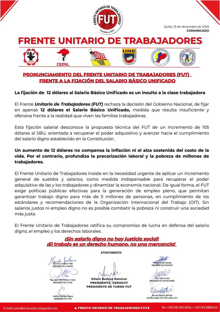 CEDOCUT's tweet image. #COMUNICADO
𝑳𝒂 𝒇𝒊𝒋𝒂𝒄𝒊𝒐́𝒏 𝒅𝒆 12 𝒅𝒐́𝒍𝒂𝒓𝒆𝒔 𝒂𝒍 𝑺𝒂𝒍𝒂𝒓𝒊𝒐 𝑩𝒂́𝒔𝒊𝒄𝒐 𝑼𝒏𝒊𝒇𝒊𝒄𝒂𝒅𝒐 𝒆𝒔 𝒖𝒏 𝒊𝒏𝒔𝒖𝒍𝒕𝒐 𝒂 𝒍𝒂 𝒄𝒍𝒂𝒔𝒆 𝒕𝒓𝒂𝒃𝒂𝒋𝒂𝒅𝒐𝒓𝒂.
¡𝐒𝐢𝐧 𝐬𝐚𝐥𝐚𝐫𝐢𝐨 𝐝𝐢𝐠𝐧𝐨 𝐧𝐨 𝐡𝐚𝐲 𝐣𝐮𝐬𝐭𝐢𝐜𝐢𝐚 𝐬𝐨𝐜𝐢𝐚𝐥❗