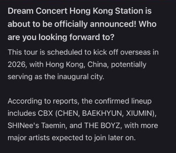lightqorgus's tweet photo. according to this post on rednote, #cbx are expected to be part of the lineup for the 2026 dream concert in hong hong, which is reportedly set to kick off in february~!

🔗 https://t.co/Kgg8eT5vnd https://t.co/KrLZbfDbFL
