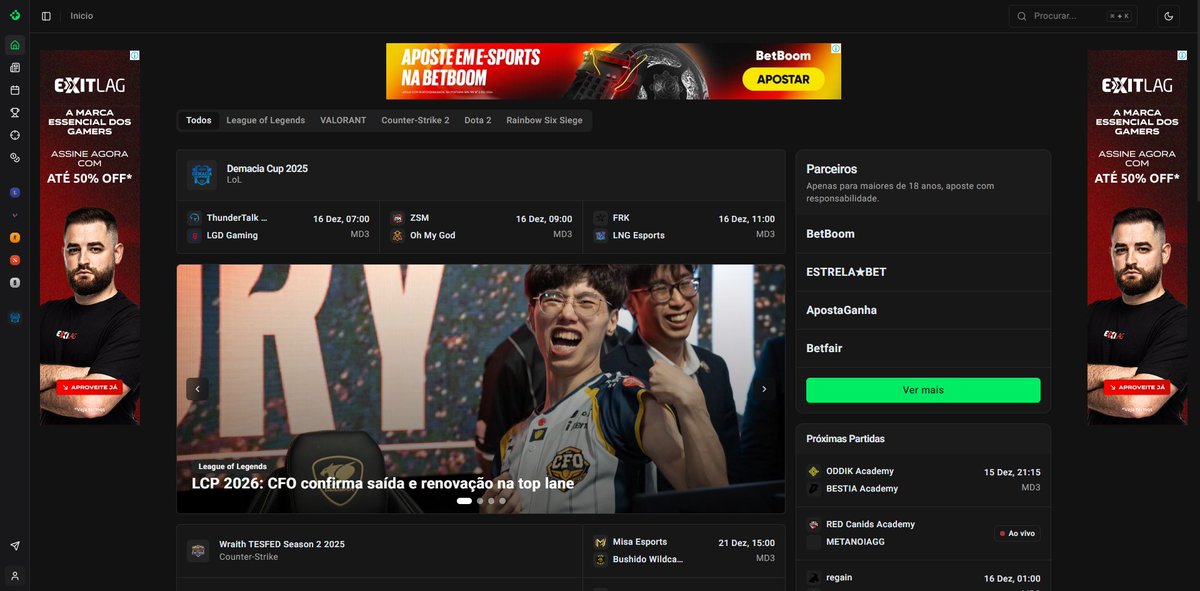 O site do Mais Esports está de cara nova! 

Mudamos o visual e adicionamos ferramentas que vão melhorar ainda mais sua experiência, de estatísticas de torneios a dados em tempo real.  

Acesse, experimente e nos enviem feedbacks!  

maisesports.com.br
