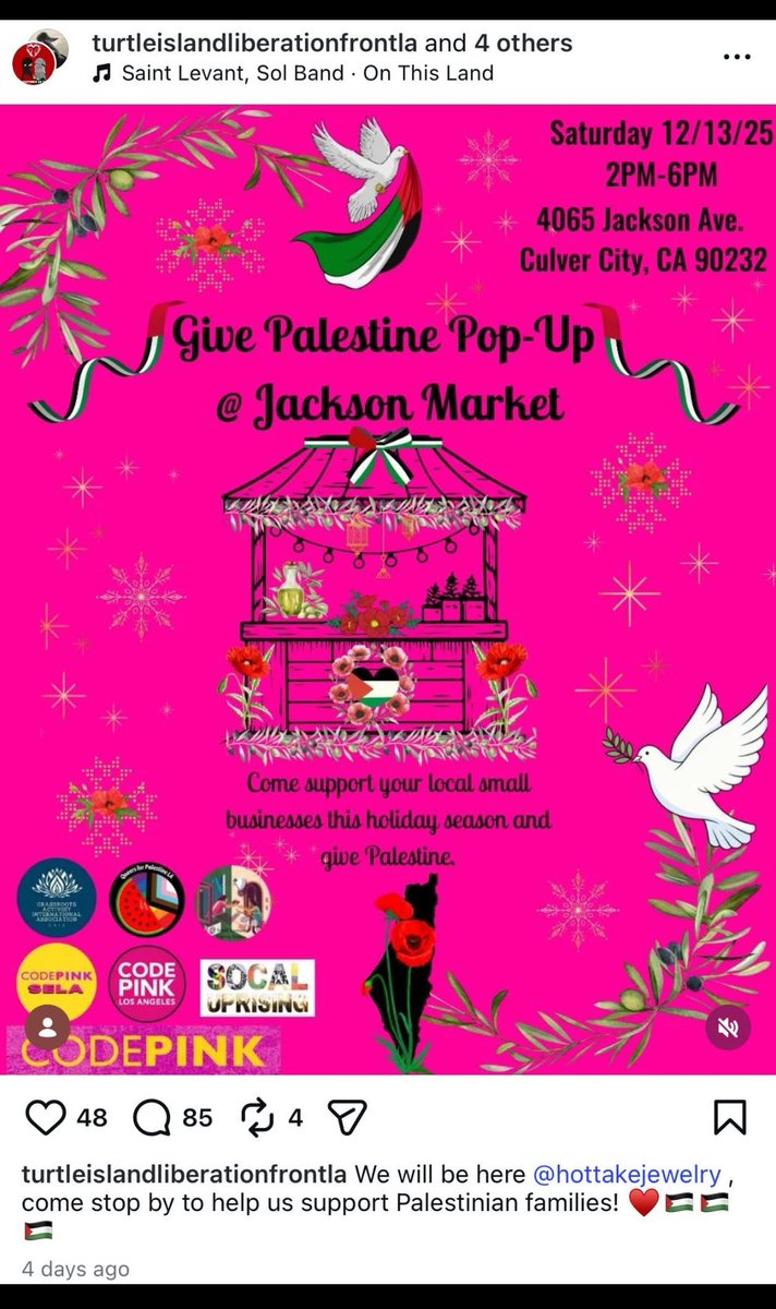 Re the arrest of the 4 potential Turtle Island bombers …they held meeting at the local Jackson Mrkt Deli right here in Culver City 2days ago…We are home to Sony an Amazon Studios was that their targets? I hope the FBI investigates this deli it hasn’t been right since Oct 7th