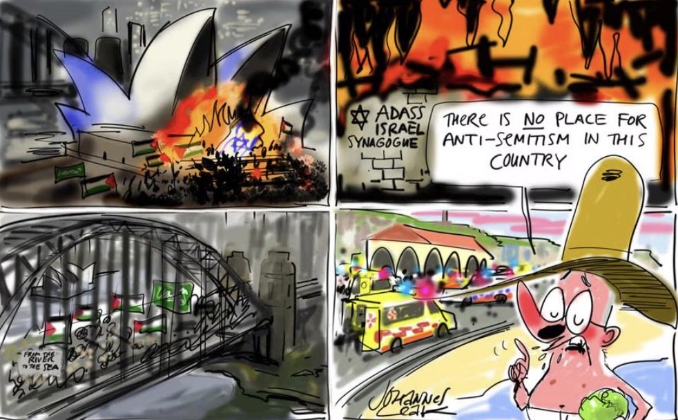 acpanther's tweet photo. This cartoon and The Australian’s piece nail it: Years of “globalise the intifada” chants and unchecked incitement led to blood on Bondi Beach
You built this – spare us the crocodile tears. Weak leadership failed us.
Time for accountability
#BondiAttack #Antisemitism #NoExcuses https://t.co/fGy04hou2B