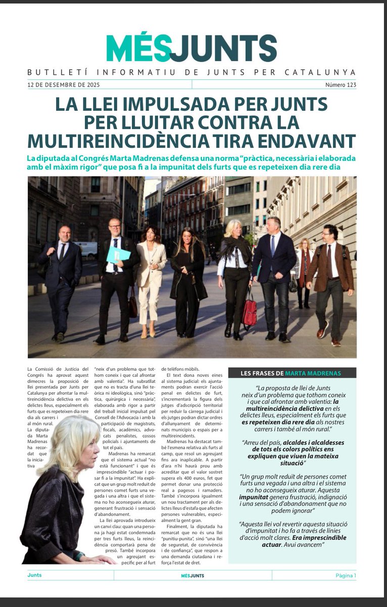 📑 La llei contra la multireincidència ha estat impulsada per Junts