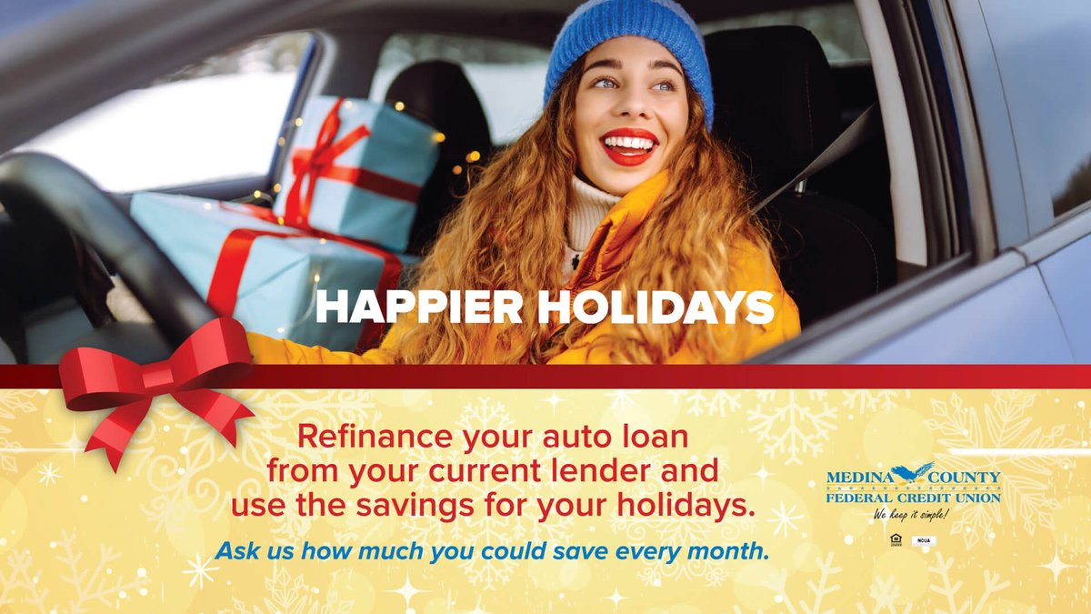 HAPPIER HOLIDAYS! Refinance your auto loan from another lender at MedFed and use the savings for your holidays. Ask us how much you could save every month in 2026 when you drive your loan over here. MedFed.com