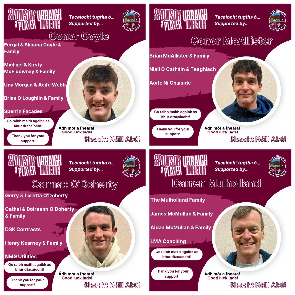 Urraigh Imreoir - Sponsor a Player
Míle buíochas leis na daoine uilig a rinne urraíocht ar imreoir nó bainisteoir.
The response to Sponsor a Player  has been overwhelming, many thanks to all who have sponsored a player or manager.  Ní neart go cur le chéile - Up the Robbies! 🇶🇦💪