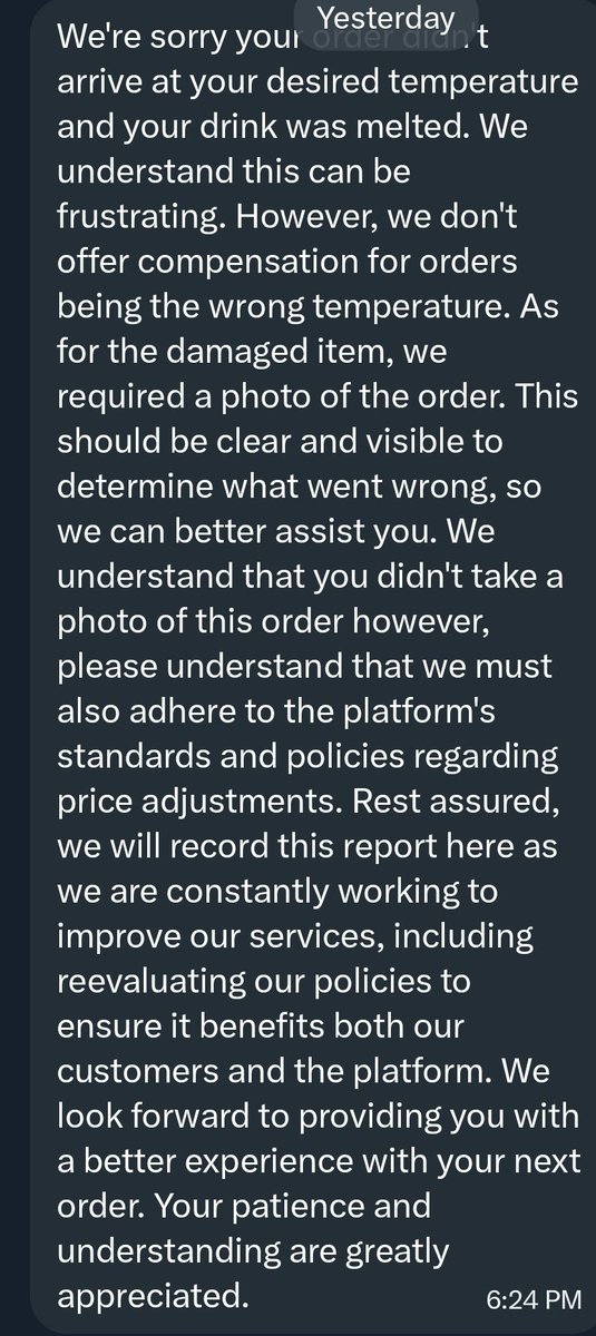 LoveWasSweet's tweet photo. Ubereats response: We don't offer compensation for orders being the wrong temperature. We require a photo of the order.

So.. My dog cam recording me unboxing it and reheating it and eating it isn't valid proof. Got it welp, I'll be saving $ 2026😂 unless.. @Grubhub hru 👀 https://t.co/wYtrbsOfpF