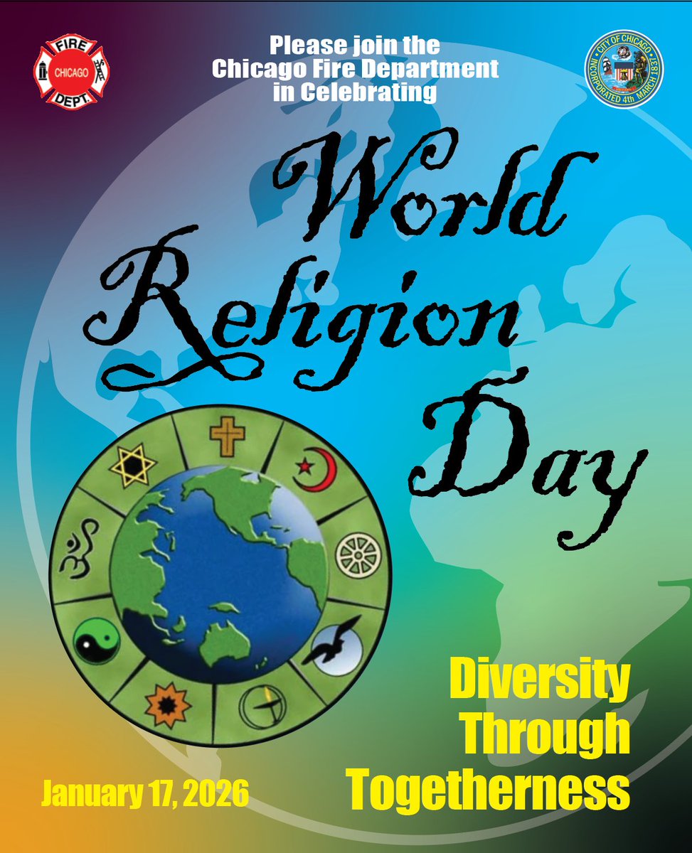 CFDMedia's tweet image. On World Religion Day, we honor the many faith traditions that strengthen our neighborhoods through service, compassion, and community.
#WorldReligionDay #ChicagoFireDepartment #Chicago #Respect #Inclusion #Community