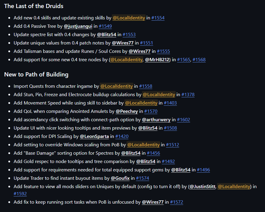 Localldentity's tweet photo. PoB 2 v0.13.0 is out
Adds initial support for 0.4 Tree + skills

Import quests automatically now
Buildup calcs
Item UI improvement
DPI scaling support
Trader merchant tab support
Many gems, uniques and tree nodes
Performance improvements
+ a bunch of fixes and other QOL changes https://t.co/tucMt1bCBG