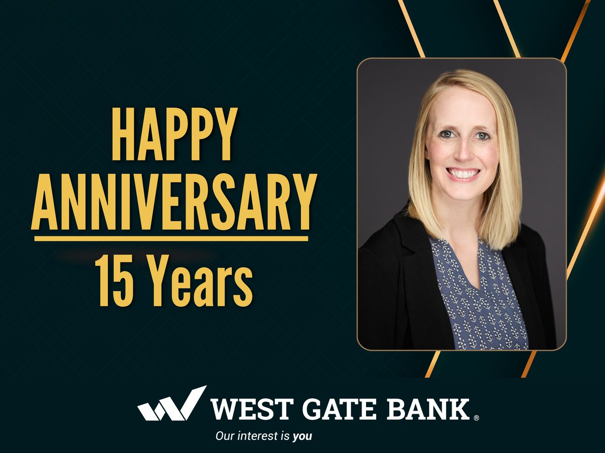 Congratulations to Emily for reaching the 15th anniversary milestone with West Gate Bank this   month! Thank you for all that you do and demonstrating the bank's Code of Excellence on a daily basis! #employeeanniversary #communitybank