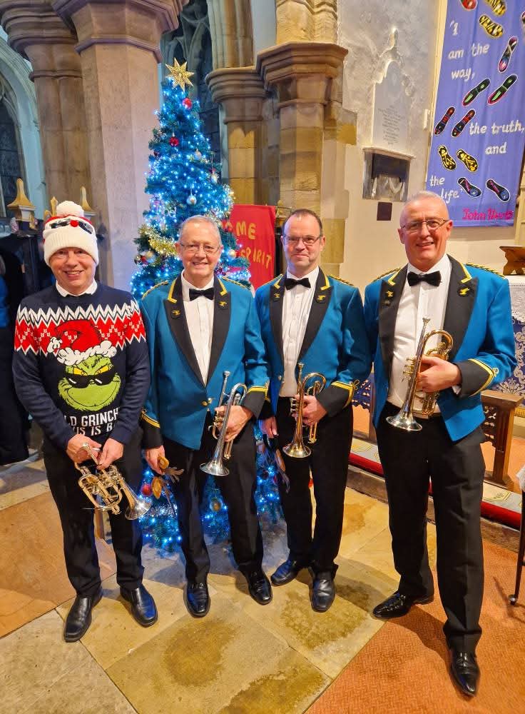 audgill's tweet photo. 🎄❄️ Oh the joys of being in a brass band at this time of year - here's some of the December highlights so far (Dalton Park, Stockton Baptist Church &amp; St Mary's Church, Long Newton)❄️🎄 @FishburnBand https://t.co/3FMRzEzTcg