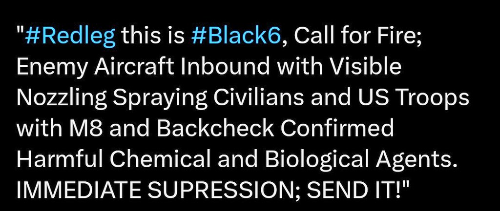 Justin_McCorkle's tweet image. X is Censoring US ILLEGALLY; VIOLATING THE 1ST AMENDMENT!; Copy and Past This to ALL ADA Groups; NOW is The Time For Absolute ACTION; Humanity is Under ATTACK; POST TO ALL AIR DEFENSE ARTILLERY GROUPS.

"#Redleg this is #Black6, Call for Fire; Enemy Aircraft Inbound with Visible