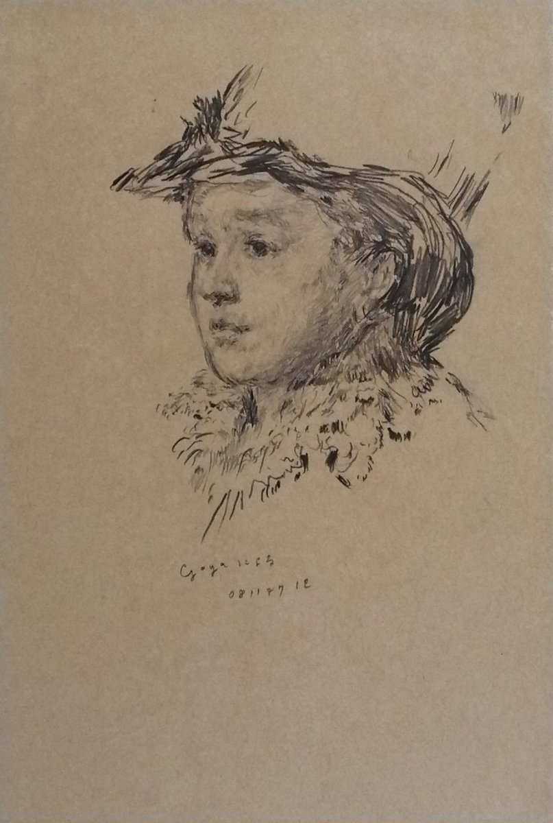 ebisquez's tweet image. ◉画像1枚目：【ゴヤ作による部分自由模写】1987年 18.2×12.3cm クラフト紙に鉛筆
◉画像2枚目：ゴヤのその作品の情報
※時系列的に1年戻るが、現代美術のコンセプト(作品により全てではない)より、古典の作品に言語化できない深さを感じ始める。ゴヤの肖像画シリーズは深い。独特のファクチャー(質)。