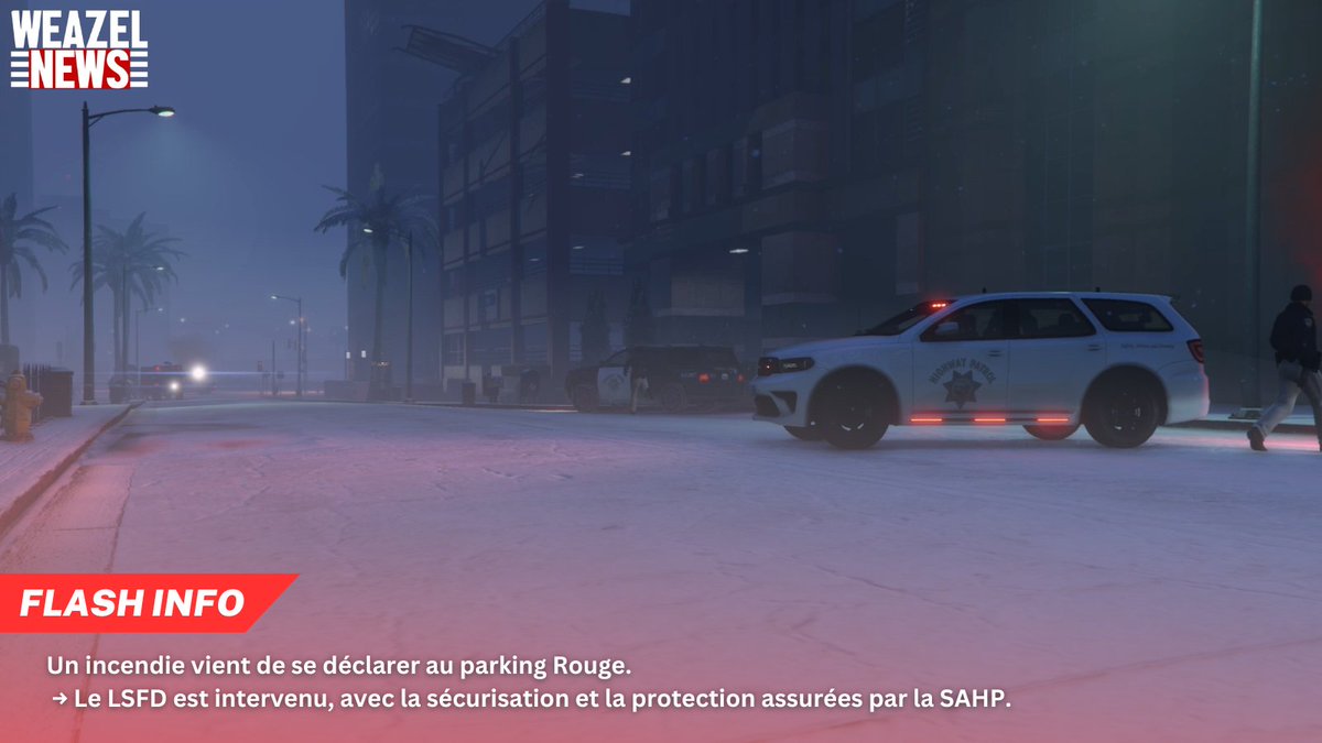 WZN_SA's tweet image. 🚨 FLASH INFO – Incendie au parking Rouge

#LSFD #SAHP #IncendieSA #ParkingRouge #SécuritéSA #WeazelNews #LosSantos #SanAndreas