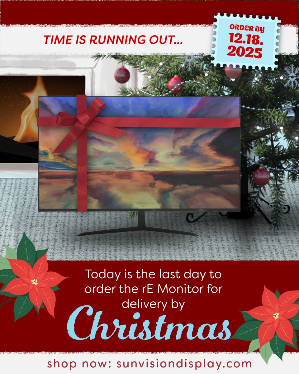 SunVisionRLCD's tweet photo. ⏰ Don’t miss out  – Today is the last day to snag $500 off + free shipping on the rE Monitor and receive it by Christmas. Treat yourself (or someone special) to a screen that’s gentler on the eyes.

Shop now: https://t.co/4kEawqROjc🎁 https://t.co/6pAcoLrPOE