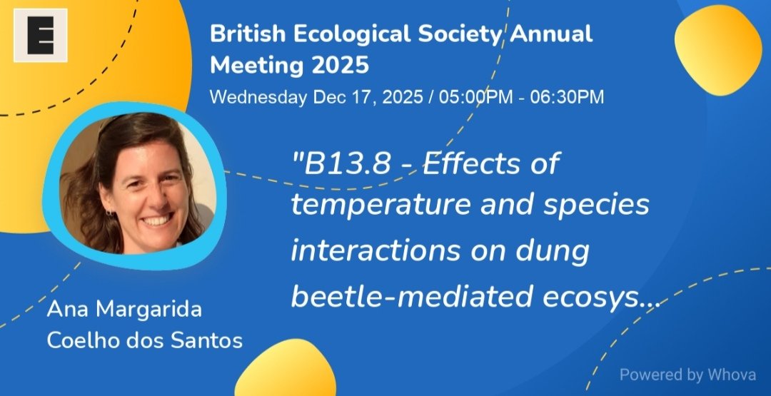 Looking forward to be at the #BES2025
Excited to learn new stuff, and to meet friends and colleagues <a href="/AnimalEcology/">Journal of Animal Ecology</a>
I will be presenting a poster from <a href="/dungpool_proj/">DUNGPOOL Project</a>, about the effects of temperature and species interactions on dung 💩 removal