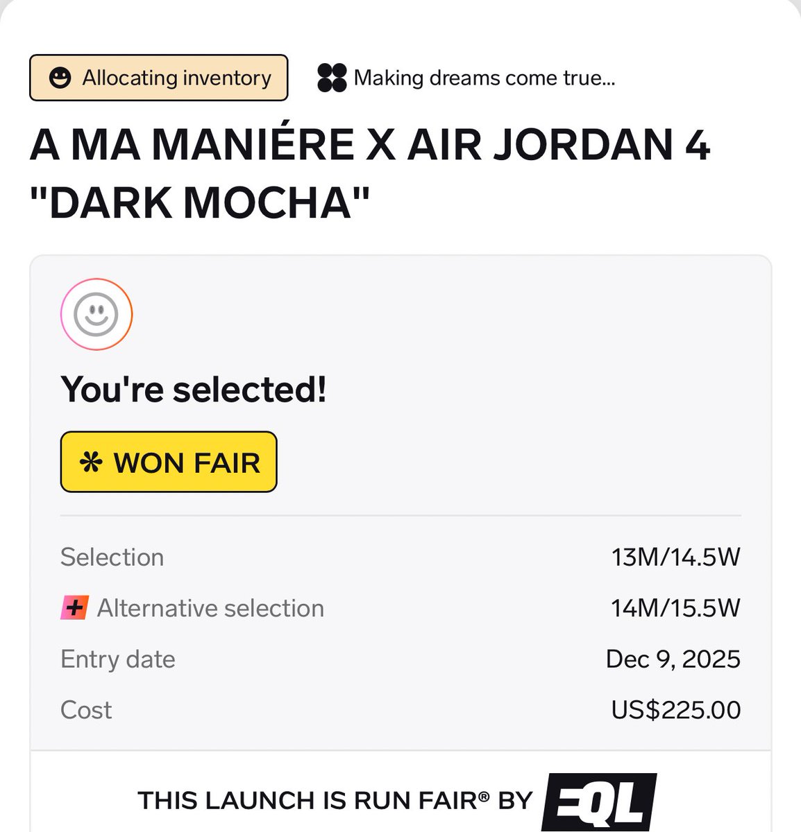 Franky_Babylon's tweet photo. A Ma Manière Dark Mocha Jordan 4 is on the way. I wish I would have known before all the drawings closed, so I could pull out. Then again I have 5 kids so pulling out isn’t my strongest feature. 😂 https://t.co/zJjQJotOXF