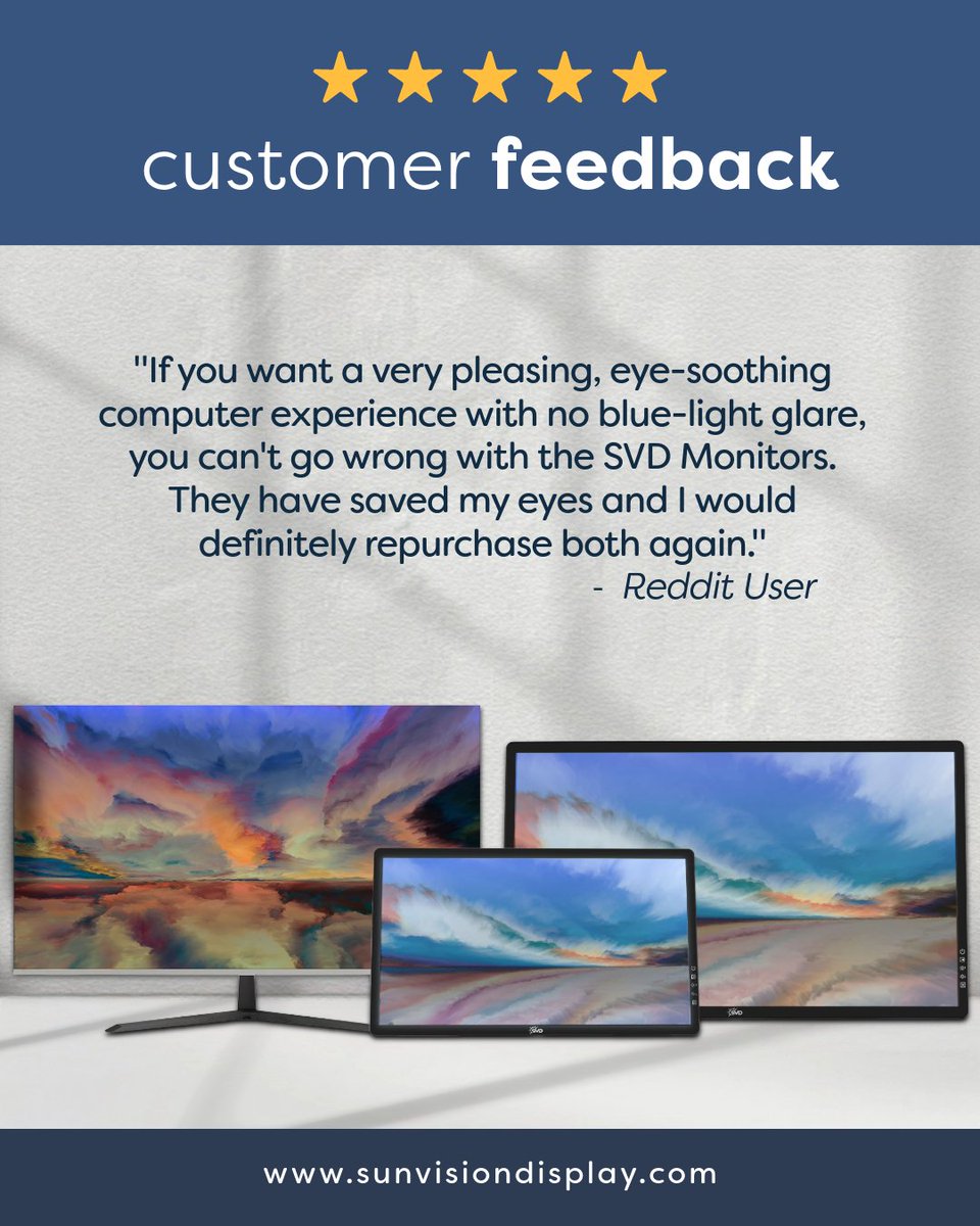 SunVisionRLCD's tweet photo. This is the kind of feedback we hear from many customers after they’ve made the switch to the rE Monitor. If you’re feeling strained by backlit displays, now might be a good time to take another look at Color RLCD technology. 
Discover RLCD at https://t.co/7quZ19GPZF https://t.co/NUKieW8dbm
