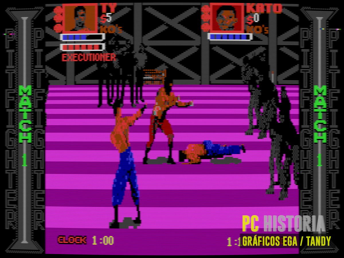 PC__Historia's tweet photo. 🥊 #PitFighter (#AtariGames, 1990)  tuvo un port para #PC #DOS realizado por Oxford Mobius. Famoso #arcade de lucha en los 90, con gráficos digitalizados de luchadores reales y FX de zoom. Elige a Buzz, Ty o Kato y supera los combates y revanchas hasta retar a Masked Warrior. https://t.co/J5ssFPzQST