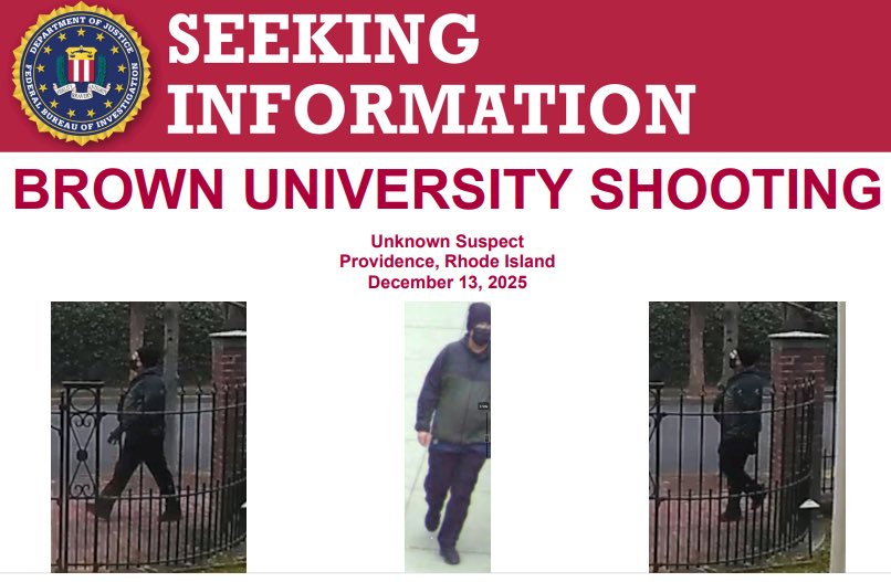 FBIDirectorKash's tweet image. The @FBI and @ProvidenceRIPD are releasing new images of a person of interest in the mass shooting at Brown University on December 13, 2025.

The FBI is offering a reward of up to $50,000 for information leading to the identification, arrest, and conviction of the individual.…