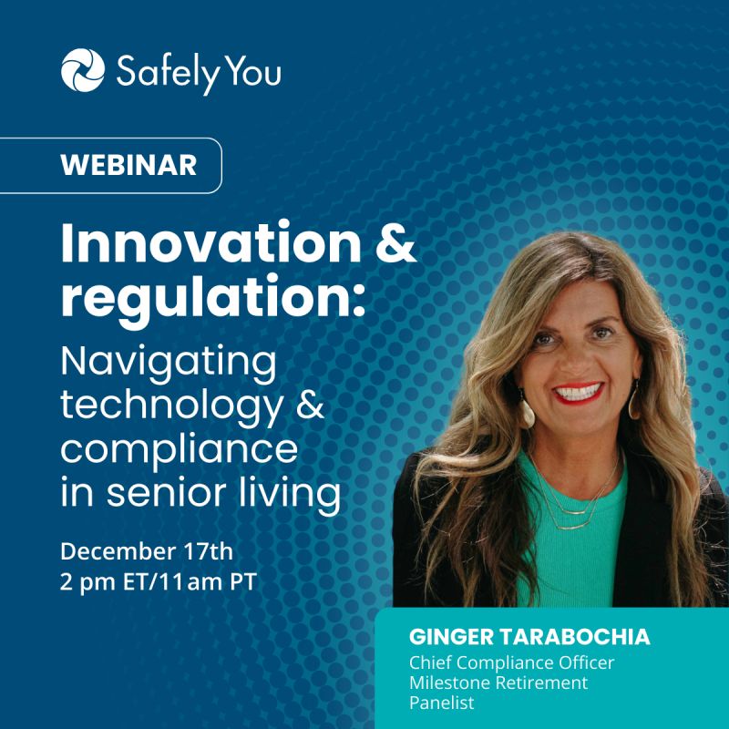 You're invited! Join Milestone's CCO Ginger Tarabochia <a href="/SafelyYou/">SafelyYou</a> to discuss #tech #innovation &amp; #compliance in #seniorliving. Real strategies. Real results. 12/17 2pm ET. Register: lnkd.in/giP_z8vR