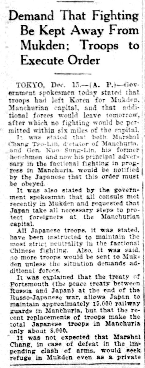 RBEZZATO's tweet photo. #1925Live. 15 de Diciembre de 1925.
Japón aprovecha la guerra civil china enviando 3500 soldados a Manchuria. Tokio, que ya mantiene un ejército en la región para proteger un ferrocarril clave, afirma que la fuerza adicional garantizará la paz y el orden en la capital, Mukden. https://t.co/UhV9Xkk4yx
