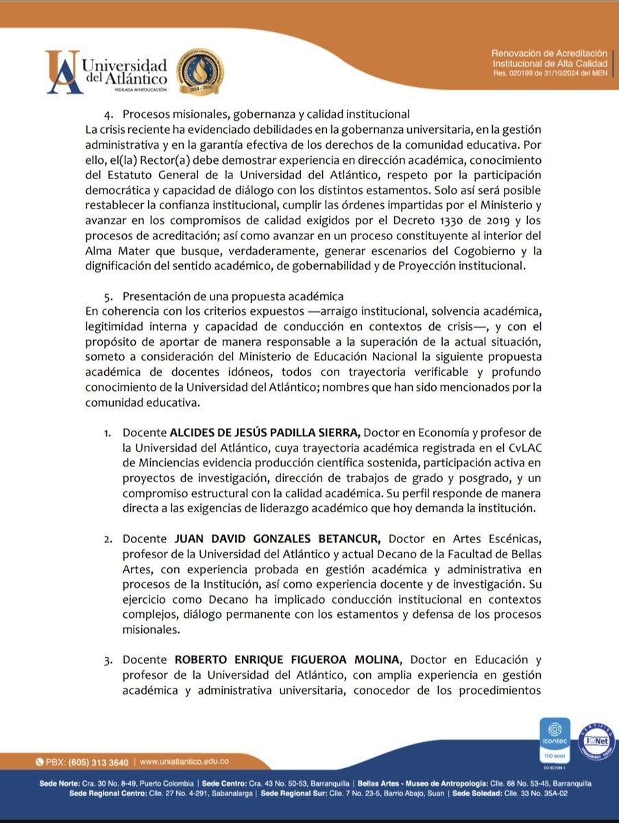 MarchenaJose__'s tweet photo. En relación a la situación de la @udeatlantico 
Presento esta carta abierta al @Mineducacion, al Sr @DanielRMed y al presidente @petrogustavo

Nuestro Claustro Académico necesita un docente que sea de la Casa, para lograr avanzar como universidad y en un proceso constituyente https://t.co/xWNQowD6d9